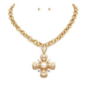 COPY - Pearl Cross Pendant Chain Necklace Set